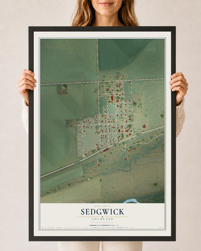 Map of Sedgwick, Colorado, 24 x 36 inch print in a black wood frame