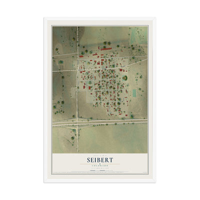 Map of Seibert, Colorado, 12 x 18 inch print in a white wood frame