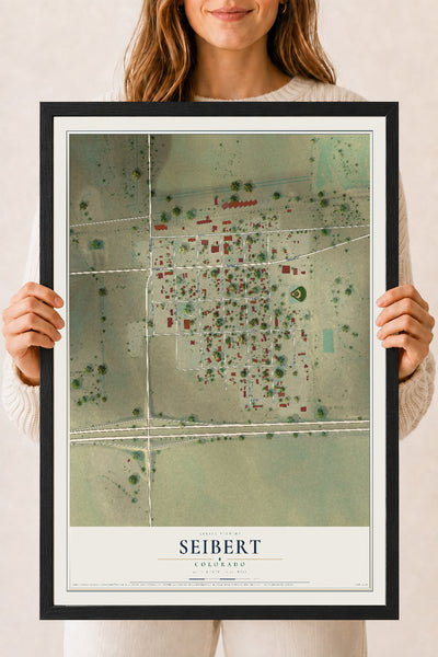 Map of Seibert, Colorado, 18 x 24 inch print in a black wood frame