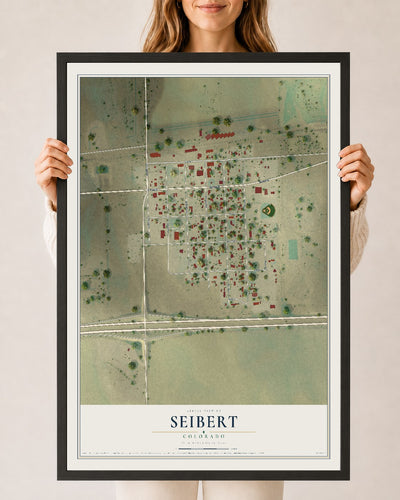 Map of Seibert, Colorado, 24 x 36 inch print in a black wood frame