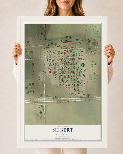 Map of Seibert, Colorado, 24 x 36 inch print in a white wood frame