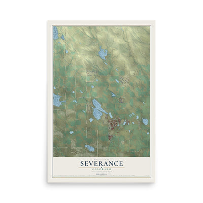 Map of Severance, Colorado, 12 x 18 inch unframed archival matte print