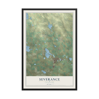 Map of Severance, Colorado, 12 x 18 inch print in a black wood frame