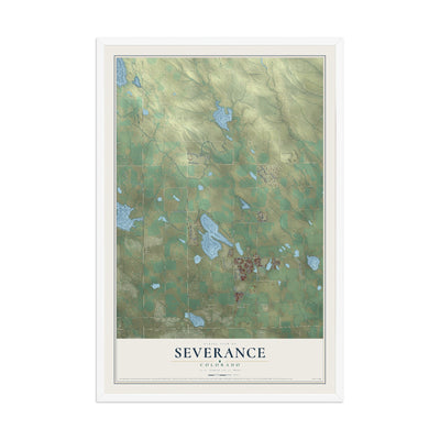 Map of Severance, Colorado, 12 x 18 inch print in a white wood frame