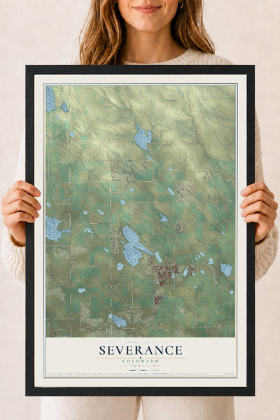 Map of Severance, Colorado, 18 x 24 inch print in a black wood frame