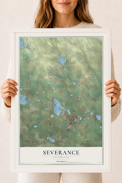 Map of Severance, Colorado, 18 x 24 inch print in a white wood frame