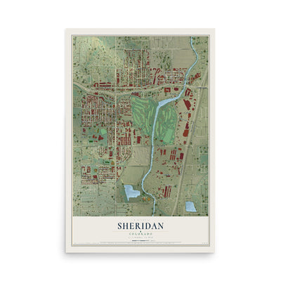 Map of Sheridan, Colorado, 12 x 18 inch unframed archival matte print