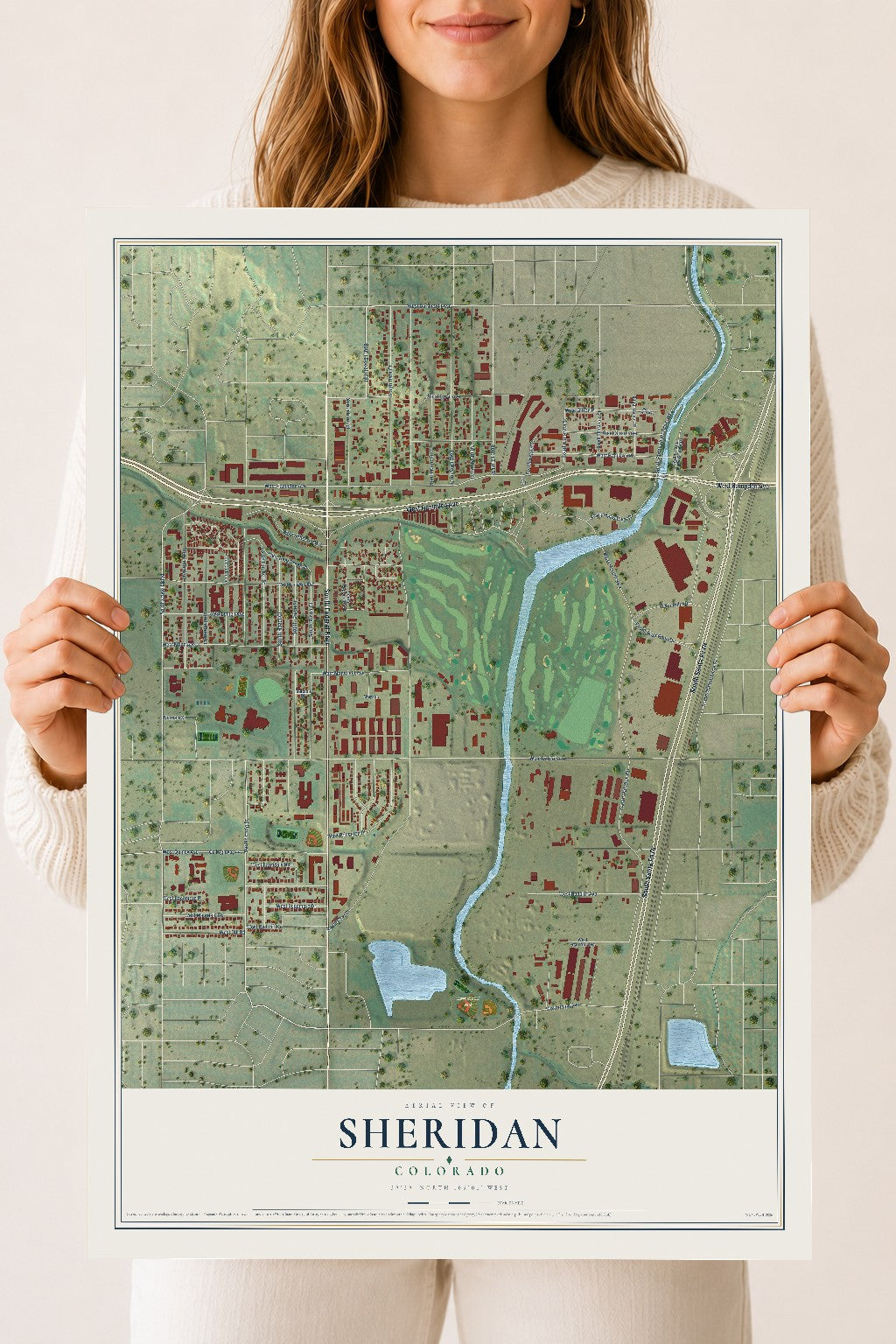 Map of Sheridan, Colorado, 18 x 24 inch unframed archival matte print