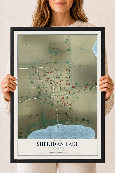 Map of Sheridan Lake, Colorado, 18 x 24 inch print in a black wood frame