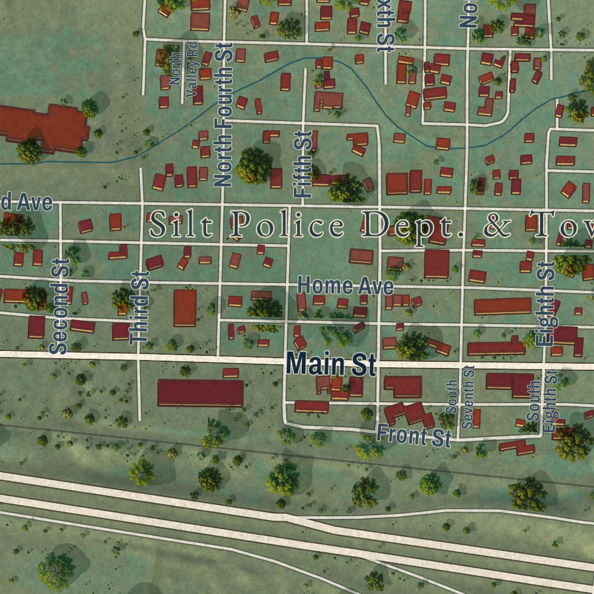 Close-up of the map of Silt, Colorado print showing street and building detail