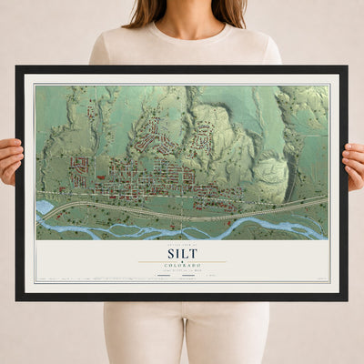 Map of Silt, Colorado, 18 x 24 inch print in a black wood frame
