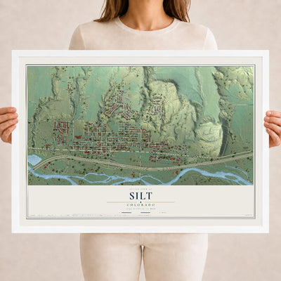 Map of Silt, Colorado, 18 x 24 inch print in a white wood frame