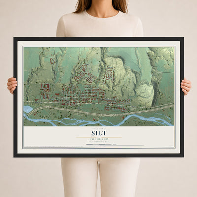 Map of Silt, Colorado, 24 x 36 inch print in a black wood frame