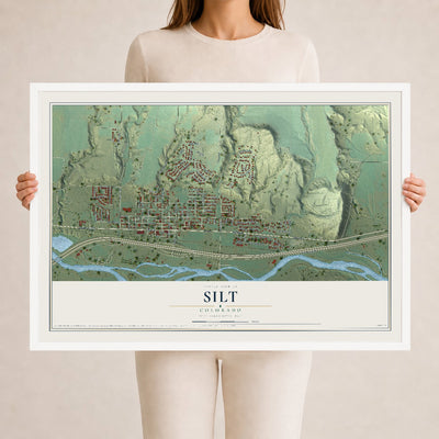 Map of Silt, Colorado, 24 x 36 inch print in a white wood frame
