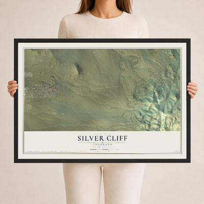 Map of Silver Cliff, Colorado, 24 x 36 inch print in a black wood frame