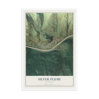 Map of Silver Plume, Colorado, 12 x 18 inch print in a white wood frame