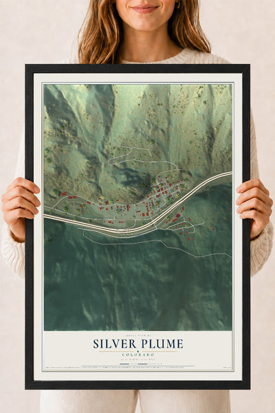 Map of Silver Plume, Colorado, 18 x 24 inch print in a black wood frame