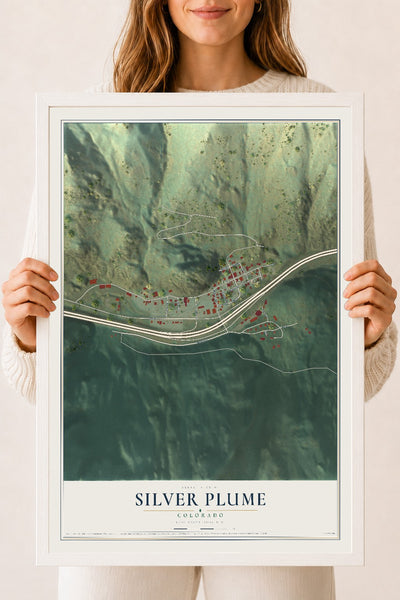 Map of Silver Plume, Colorado, 18 x 24 inch print in a white wood frame
