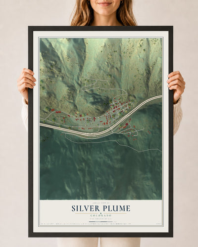 Map of Silver Plume, Colorado, 24 x 36 inch print in a black wood frame