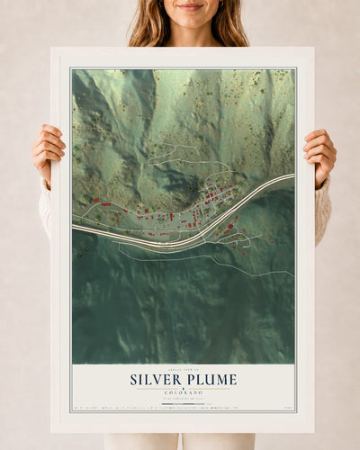 Map of Silver Plume, Colorado, 24 x 36 inch print in a white wood frame