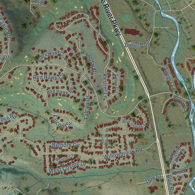 Close-up of the map of Silverthorne, Colorado print showing street and building detail