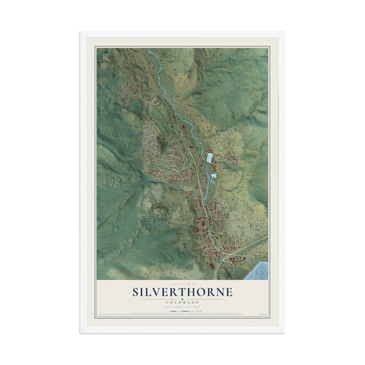 Map of Silverthorne, Colorado, 12 x 18 inch print in a white wood frame