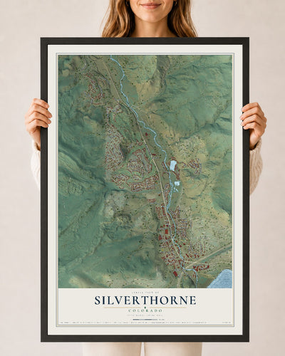 Map of Silverthorne, Colorado, 24 x 36 inch print in a black wood frame