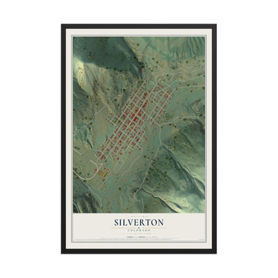 Map of Silverton, Colorado, 12 x 18 inch print in a black wood frame