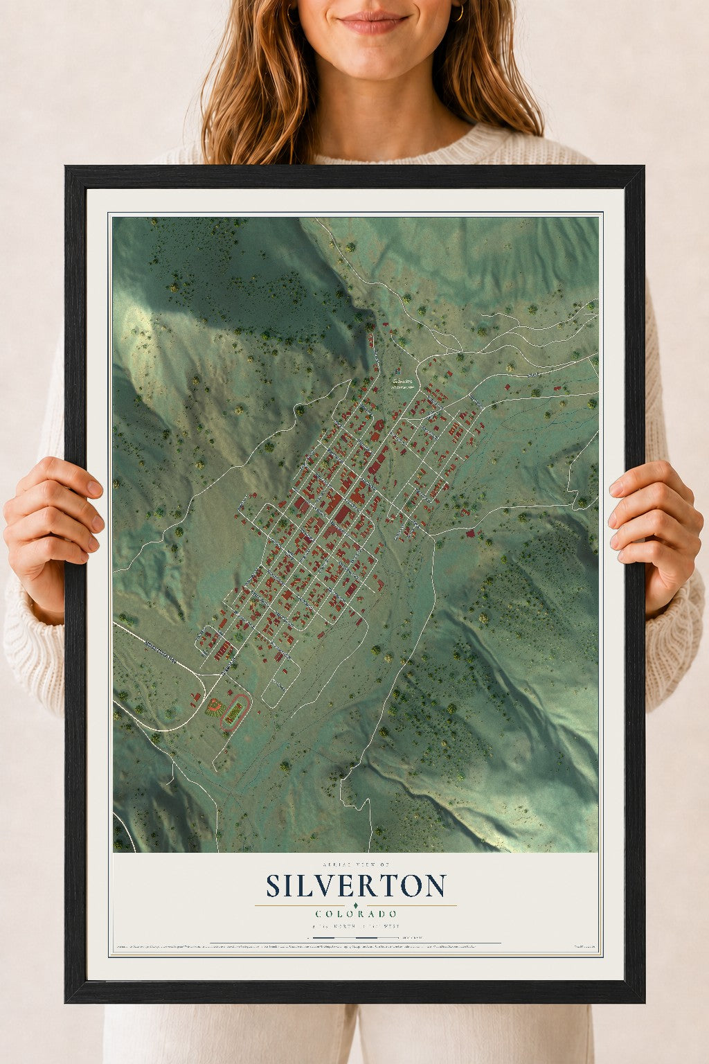 Map of Silverton, Colorado, 18 x 24 inch print in a black wood frame
