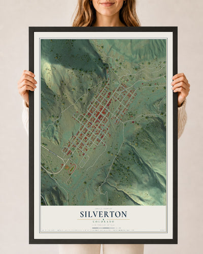 Map of Silverton, Colorado, 24 x 36 inch print in a black wood frame