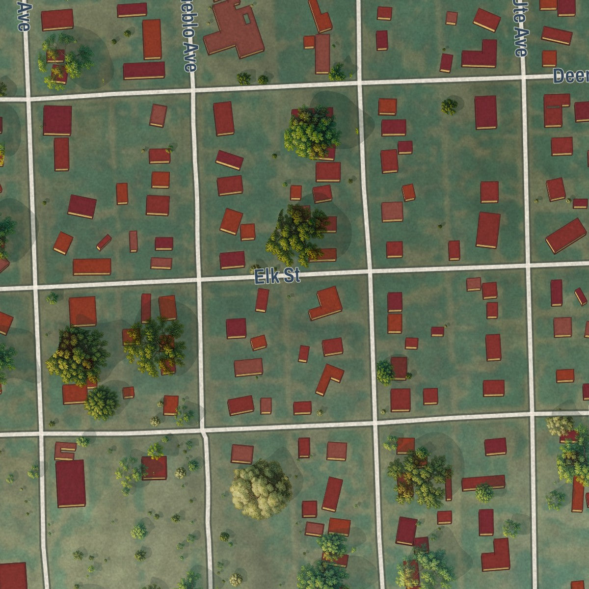 Close-up of the map of Simla, Colorado print showing street and building detail