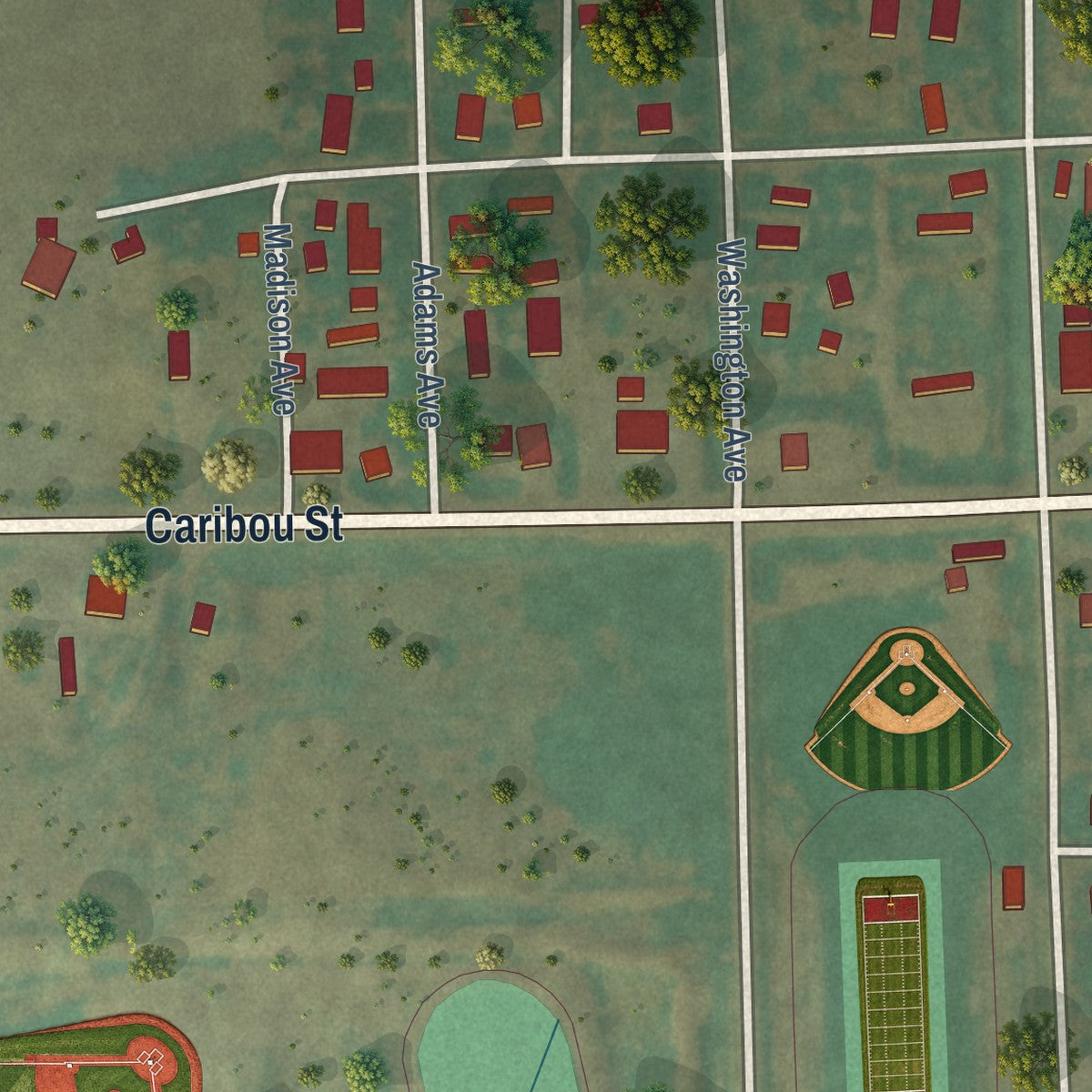 Second close-up of the map of Simla, Colorado print showing more streets and buildings