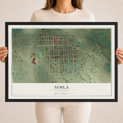 Map of Simla, Colorado, 18 x 24 inch print in a black wood frame