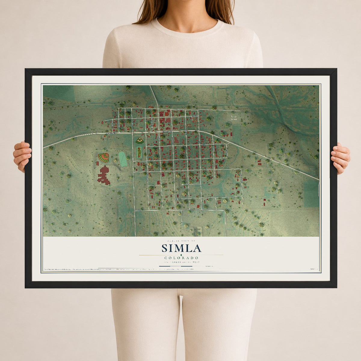 Map of Simla, Colorado, 24 x 36 inch print in a black wood frame