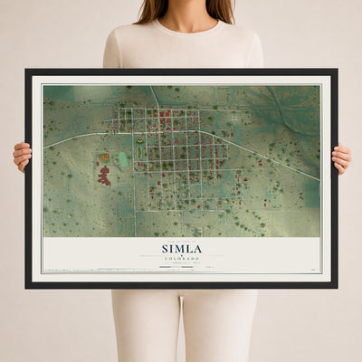 Map of Simla, Colorado, 24 x 36 inch print in a black wood frame