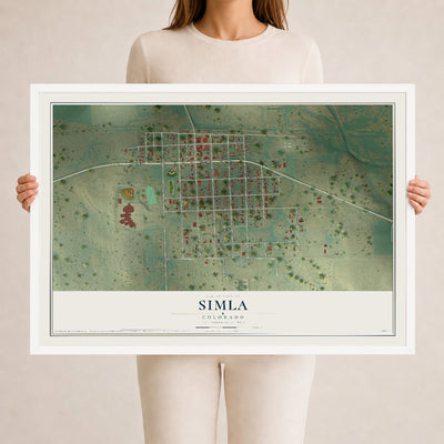 Map of Simla, Colorado, 24 x 36 inch print in a white wood frame