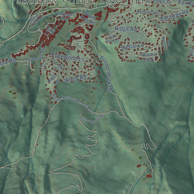 Second close-up of the map of Snowmass Village, Colorado print showing more streets and buildings