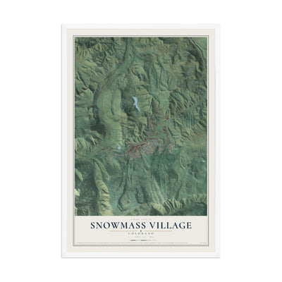 Map of Snowmass Village, Colorado, 12 x 18 inch print in a white wood frame