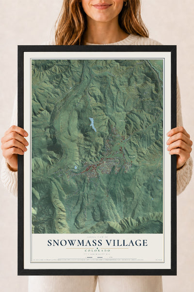 Map of Snowmass Village, Colorado, 18 x 24 inch print in a black wood frame
