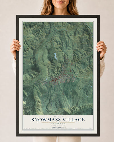 Map of Snowmass Village, Colorado, 24 x 36 inch print in a black wood frame