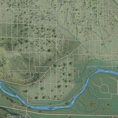 Second close-up of the map of South Fork, Colorado print showing more streets and buildings