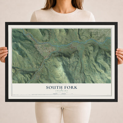 Map of South Fork, Colorado, 18 x 24 inch print in a black wood frame