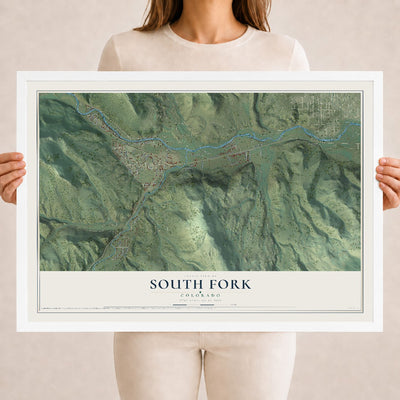 Map of South Fork, Colorado, 18 x 24 inch print in a white wood frame