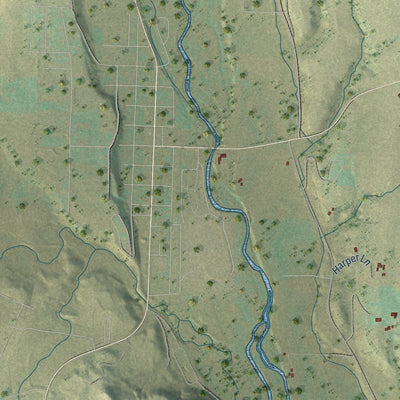 Close-up of the map of Southern Ute, Colorado print showing street and building detail