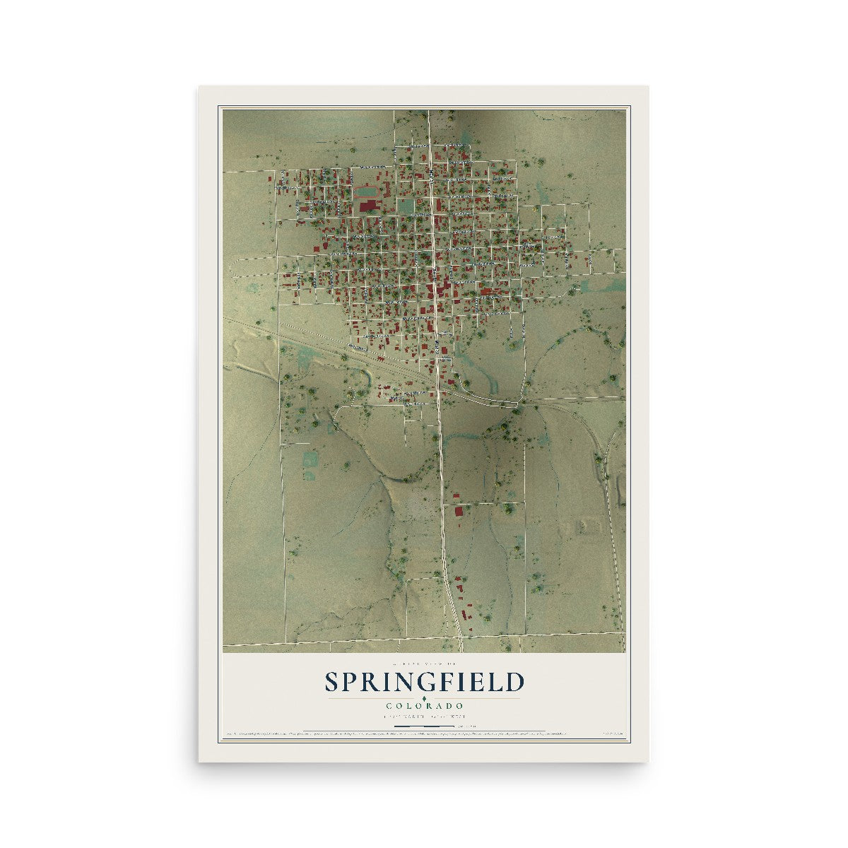 Map of Springfield, Colorado, 12 x 18 inch unframed archival matte print