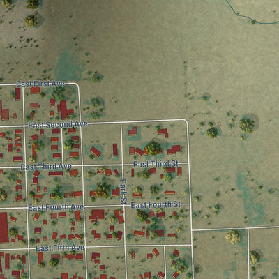 Second close-up of the map of Springfield, Colorado print showing more streets and buildings
