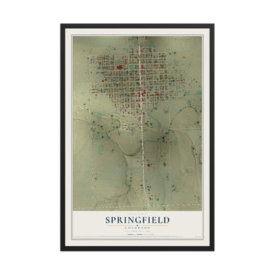 Map of Springfield, Colorado, 12 x 18 inch print in a black wood frame