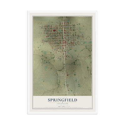 Map of Springfield, Colorado, 12 x 18 inch print in a white wood frame