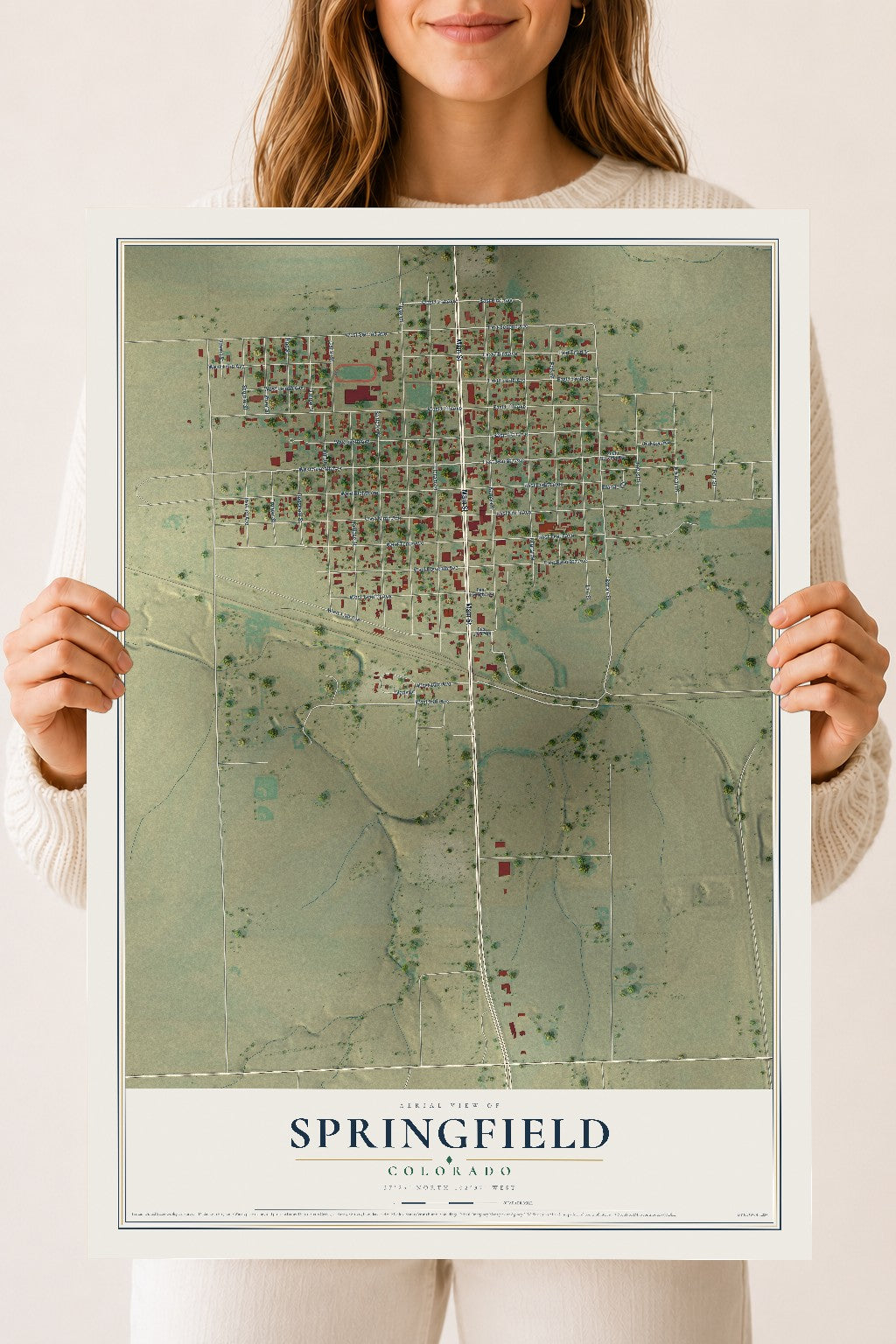Map of Springfield, Colorado, 18 x 24 inch unframed archival matte print