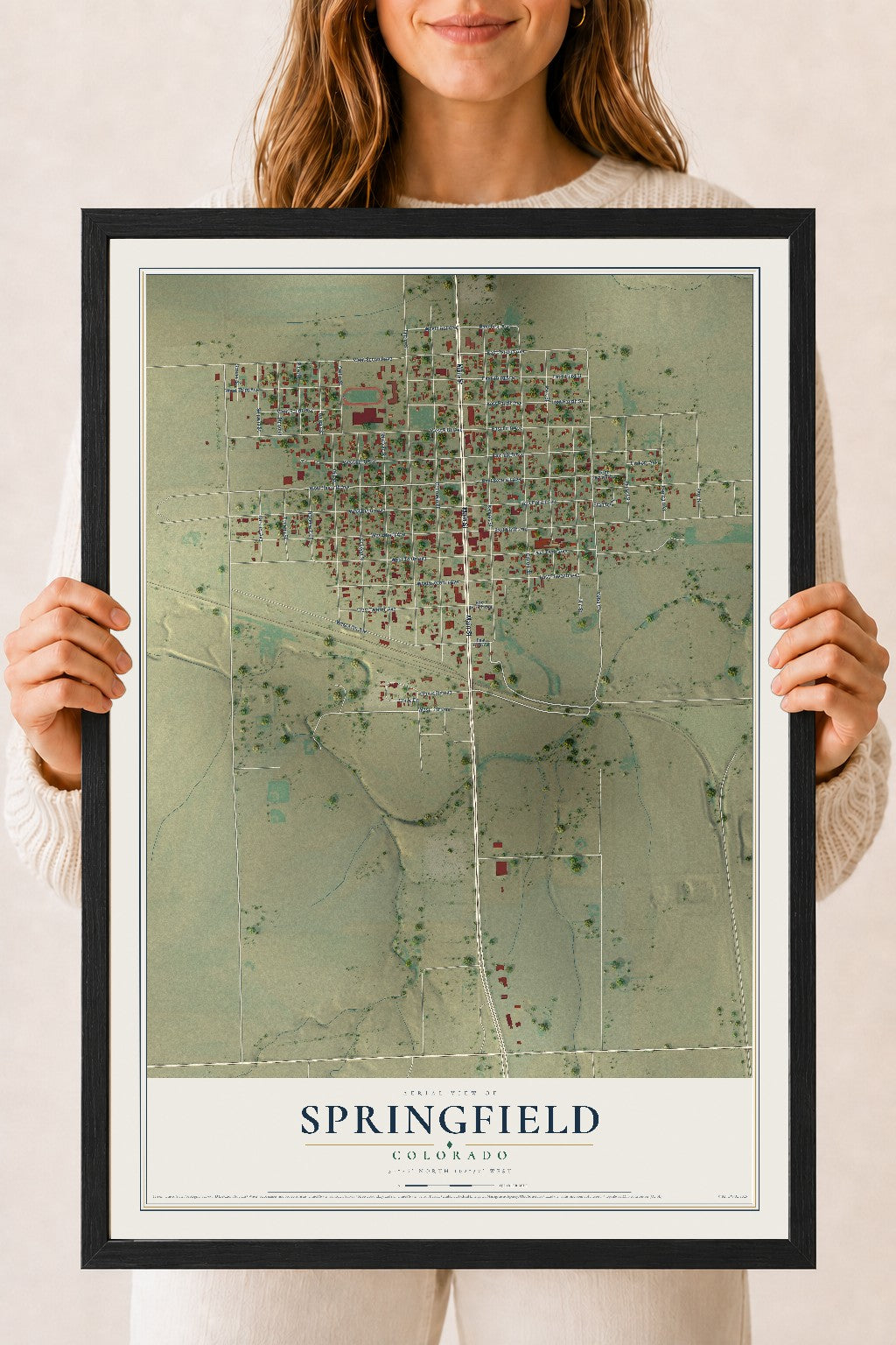 Map of Springfield, Colorado, 18 x 24 inch print in a black wood frame